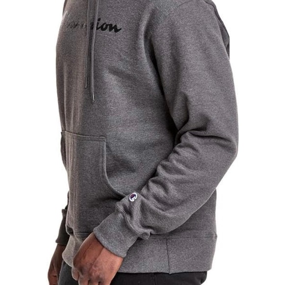 CHAMPION NEW Men's Powerblend Script Logo Hoodie Sweatshirt Grey Medium - Picture 3 of 8